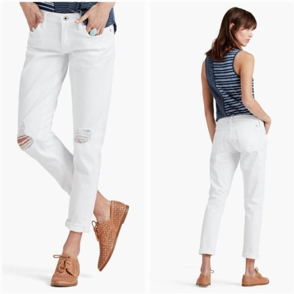 NWT Lucky Brand Sienna Slim Boyfriend Distressed White Jeans - Picture 1 of 13